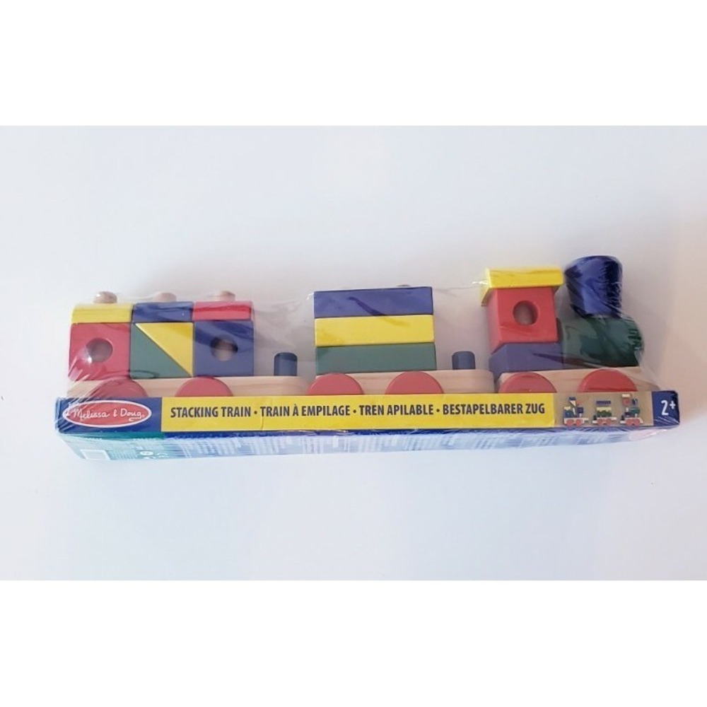 Melissa & Doug Classic Wooden Stacking Train Toy Coloured Blocks & Shapes